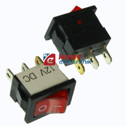 Przeł.podśw.mały 12V czerwony kołyskowy-Podzespoły Elektroniczne