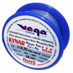 Przewód KYNAR Ø0,25 FEP nieb. z miedzi srebrzonej, Vega Tronik-Przewody i Druty w metrażu