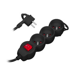 Przedłużacz 3gn 1,5m z wył czarn płaska wtyczka ORNO-Elektryka