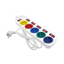 Przedłużacz 5gn 1,5m Kolorowy Biały z 6 wyłącznikami-Elektryka