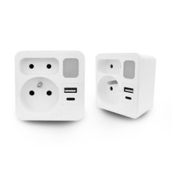 Rozgałęźnik elektryczny z Lampką Nocną, 2 Gniazda, Ładowarka USB/USB-C-Elektryka