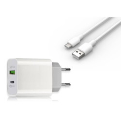 Ładowarka sieciowa 2xUSB LTC 20W 3A Biała LXPD11, Z Kablem USB-C