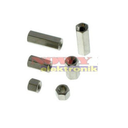 Dystans HLN-M3x4-NI-2D w/w gwint wew. mosiądz/nikiel-Obudowy i Elementy Montażowe