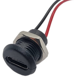 Gniazdo USB-C do zabudowy czarne okrągłe, 2 przewody, do obudowy-Podzespoły Elektroniczne