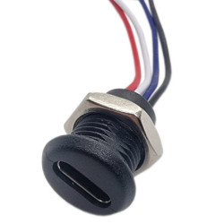Gniazdo USB-C do zabudowy czarne okrągłe, 4 przewody do obudowy-Podzespoły Elektroniczne